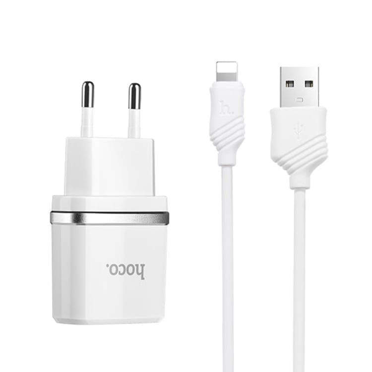 HOCO c12 stenski adapter + lightning usb kabel bel