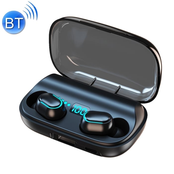 Brezžične slušalke QR3 bluetooth s prenosno polnilno postajo – črna