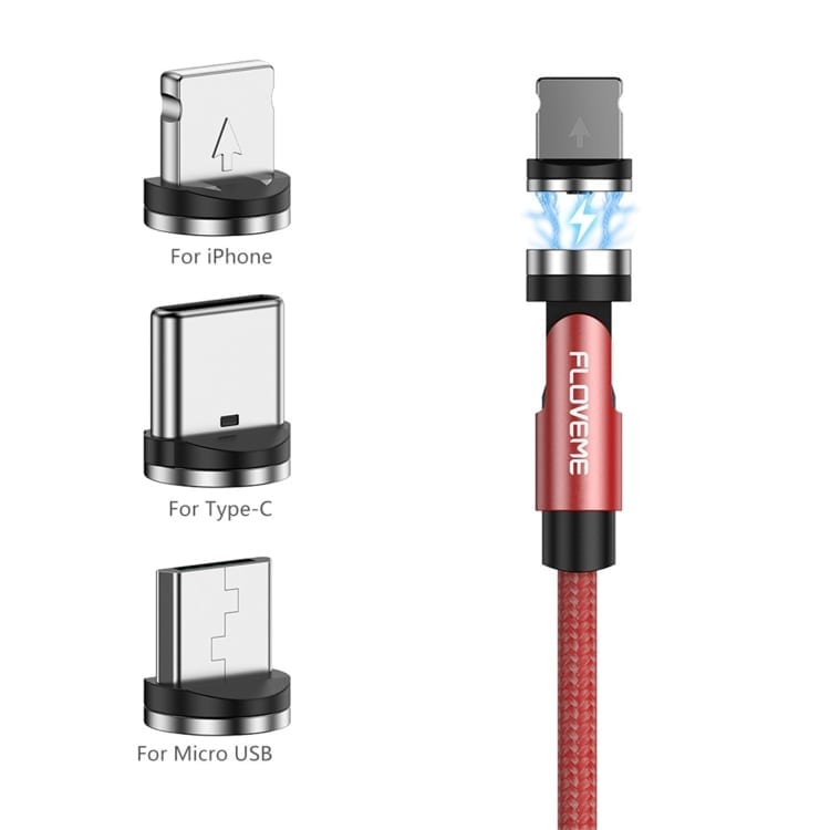 Magnetni kabel MagBoost 4v1 s priloženimi nastavki – 100cm – Rdeči