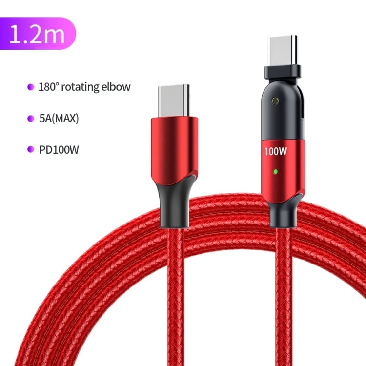 USB-C v USB-C PD kabel za ultra hitro polnjenje 100W 5A – Rdeč