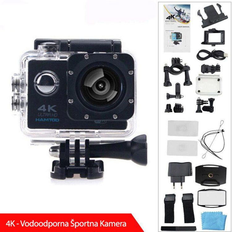 Vodoodporna 4k akcijska športna kamera s sprožilcem, Črna