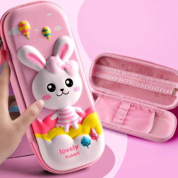 Premium trda šolska peresnica EVA 3D Lovely Rabbit – prazna